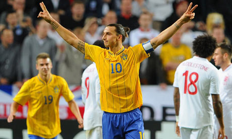 Zlatan Ibrahimovic celebrates scoring against England in Sweden's 4-2 victory on Wednesday